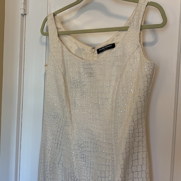 New STUNNING Ellen Tracy Ivory & Silver Abstract Snake Dress & Jacket Topper 8 - Picture 5 of 10